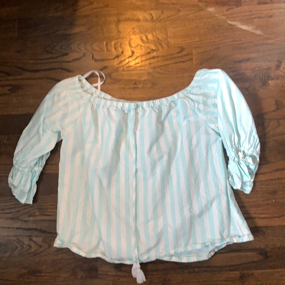 White and Turquoise Striped Impeccable Pig Blouse